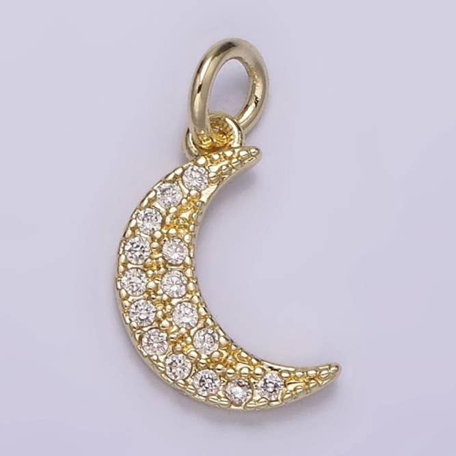14K Gold Filled Celestial Crescent Moon Micro Paved CZ Charm | AG254 for wholesale by Aim Eternal