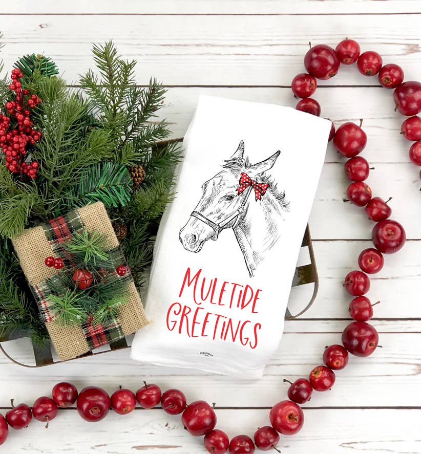 Cocklebur & Co. - Wholesale Tea Towel - Muletide Greetings - Mule Flour Sack Towels