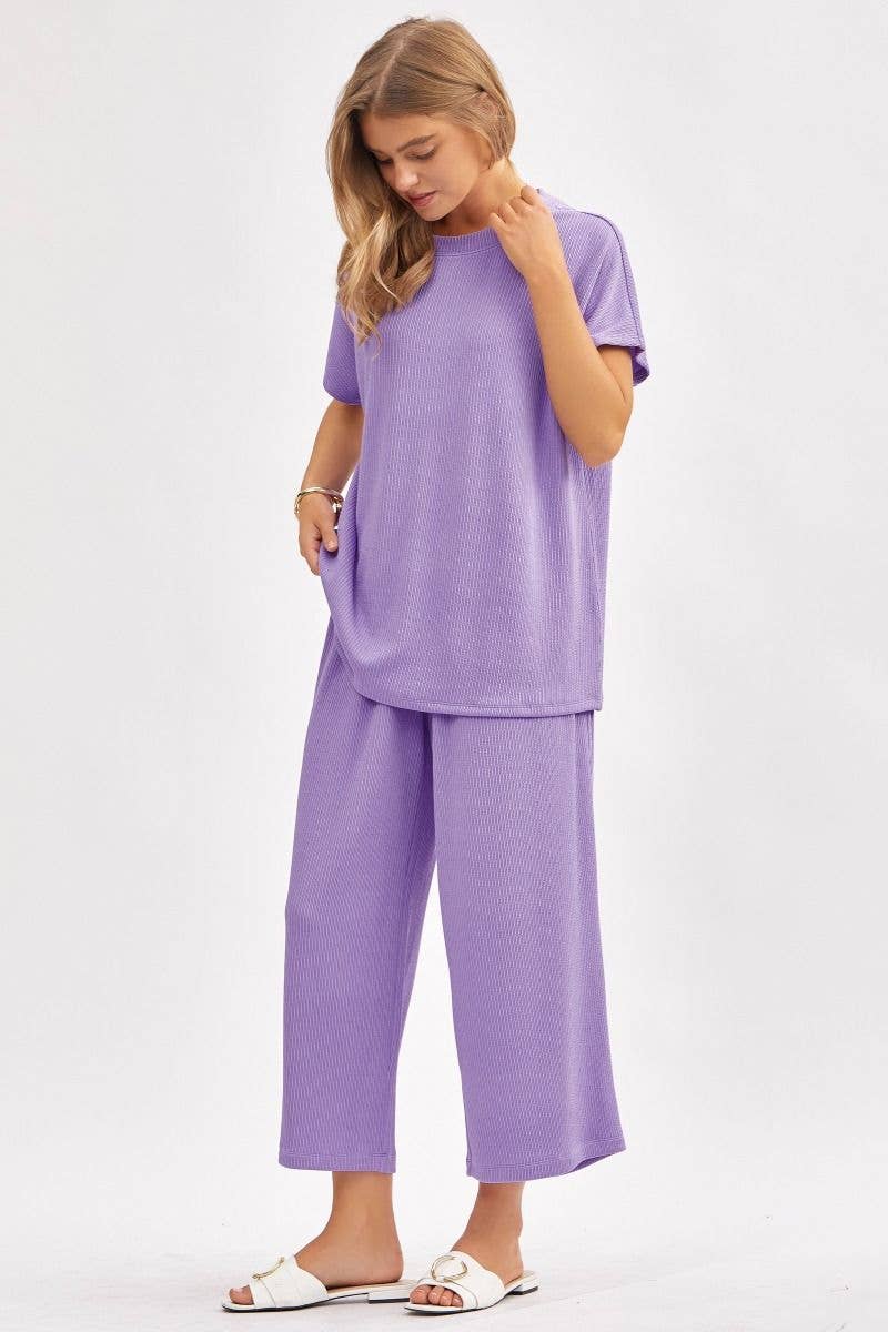 Dear Scarlett - Vendita all'ingrosso Completo top e pantaloni (NON loungewear) - Donna - Top Solido + Pantaloni a Gamba Larga TRVSET-PALMBEACH1