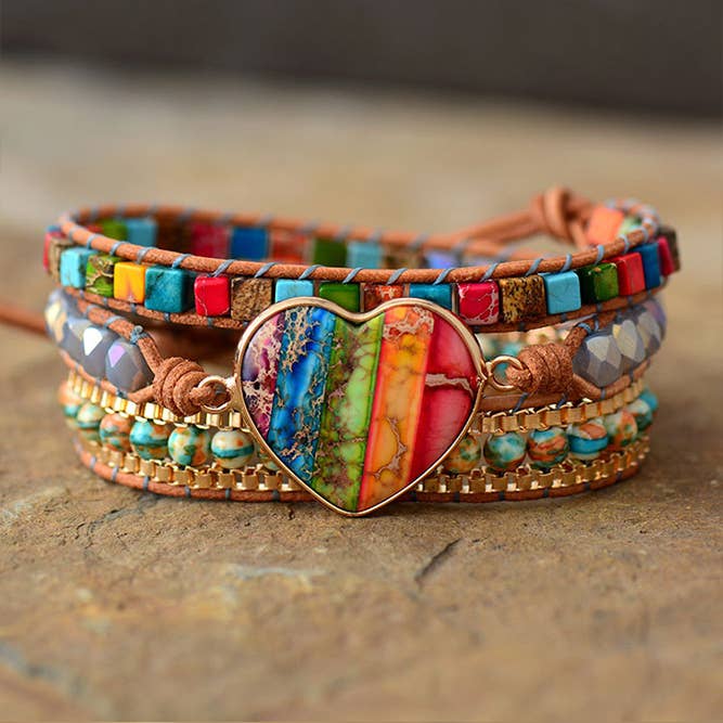 Multi Multicolor Stone Cord Bracelet MOQ 3pcs ZK618 for wholesale on Faire