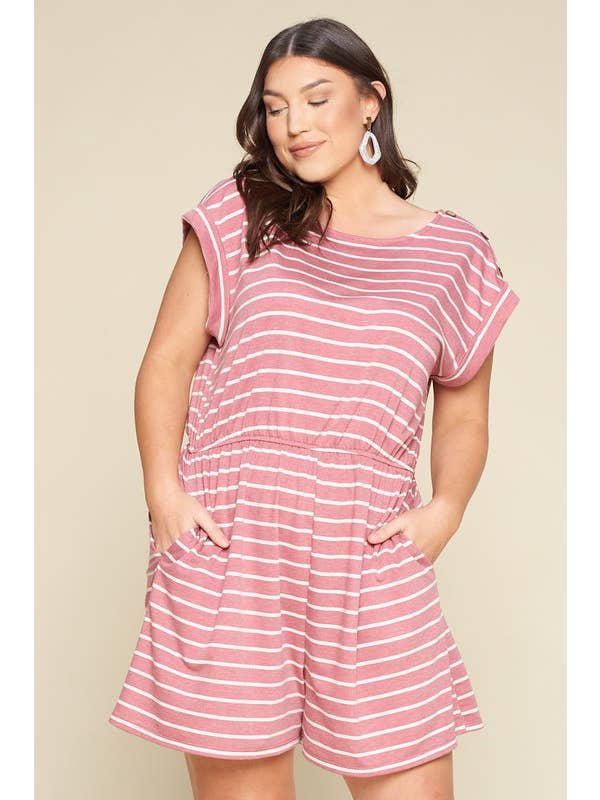 Mauve ETK-8390-PL Plus Size Striped Romper for wholesale on Faire