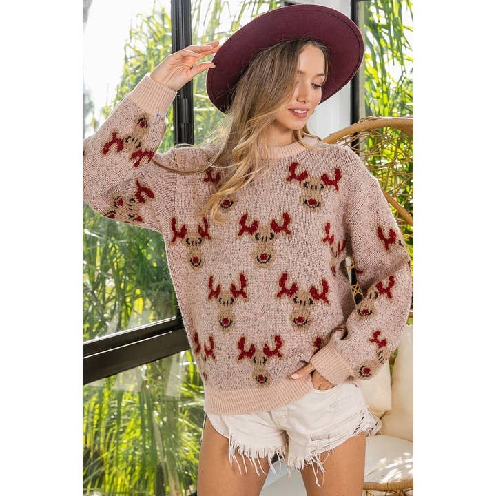 IVE - Wholesale Sweatshirt - Women's - Rudolph Pattern Christmas Knit Pullover1