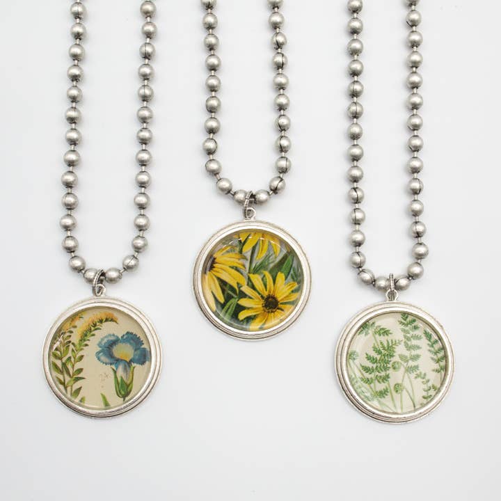 joeyfivecents - Wholesale Pendant/Charm Necklace - Large Chunky Silver Necklace - flowers, garden, rich color3