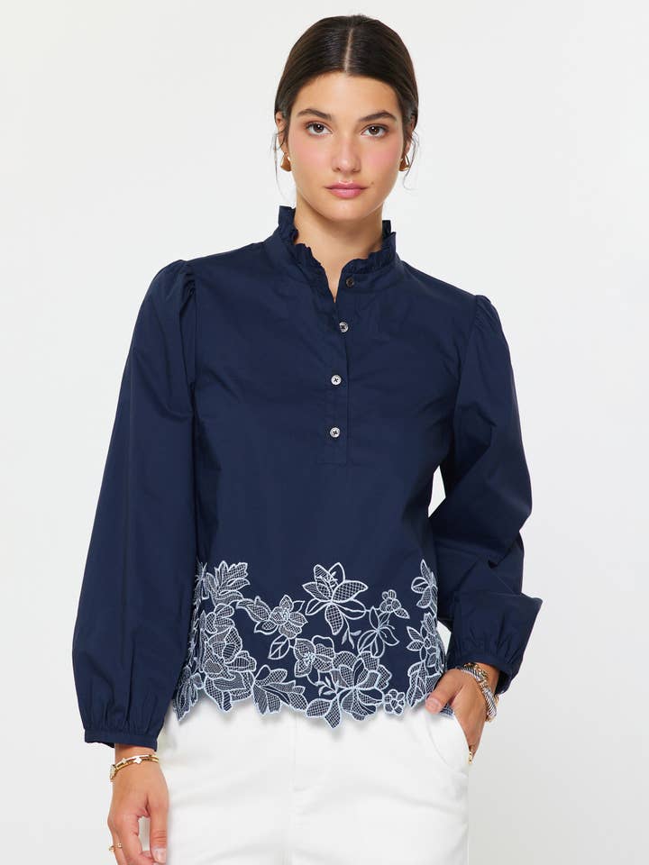 Embroidered Border Long Sleeve Blouse for wholesale by Current Air