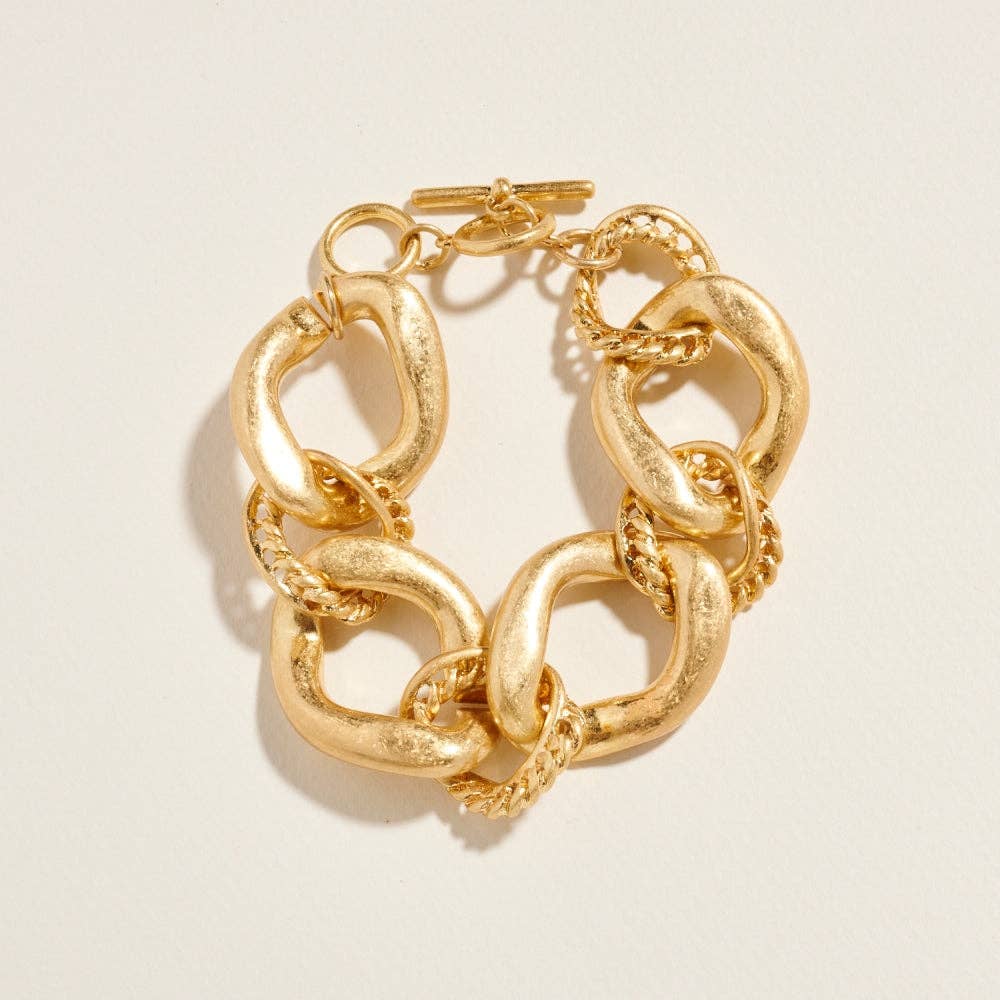 Vintage Gold 7.25 Inch Chunky Mixed Link Chain Clasp Bracelet for wholesale on Faire