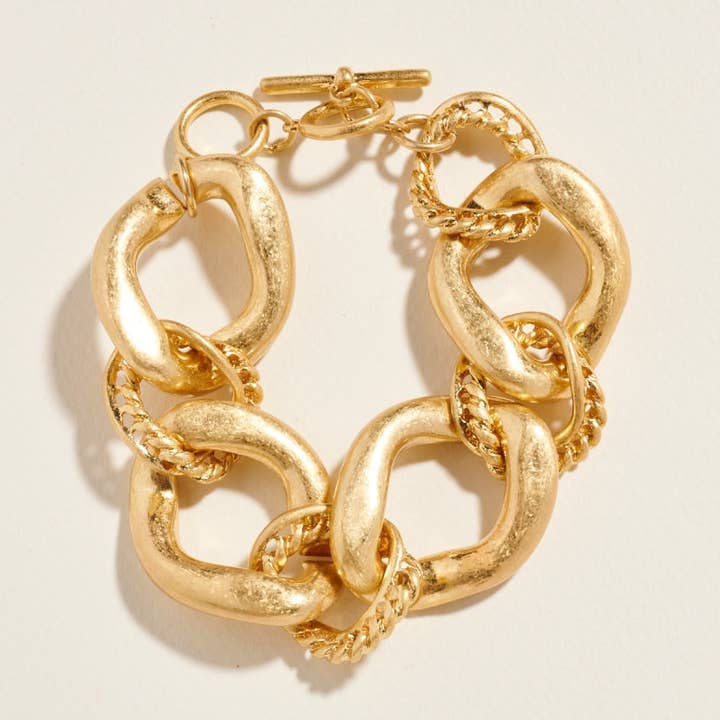 Vintage Gold 7.25 Inch Chunky Mixed Link Chain Clasp Bracelet for wholesale on Faire0