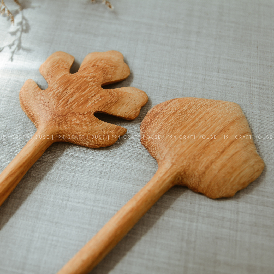 194 Craft House - Venta al por mayor Utensilio para servir - Servidores de madera para ensaladas con forma de hoja, 10 pulgadas, utensilio para servir6