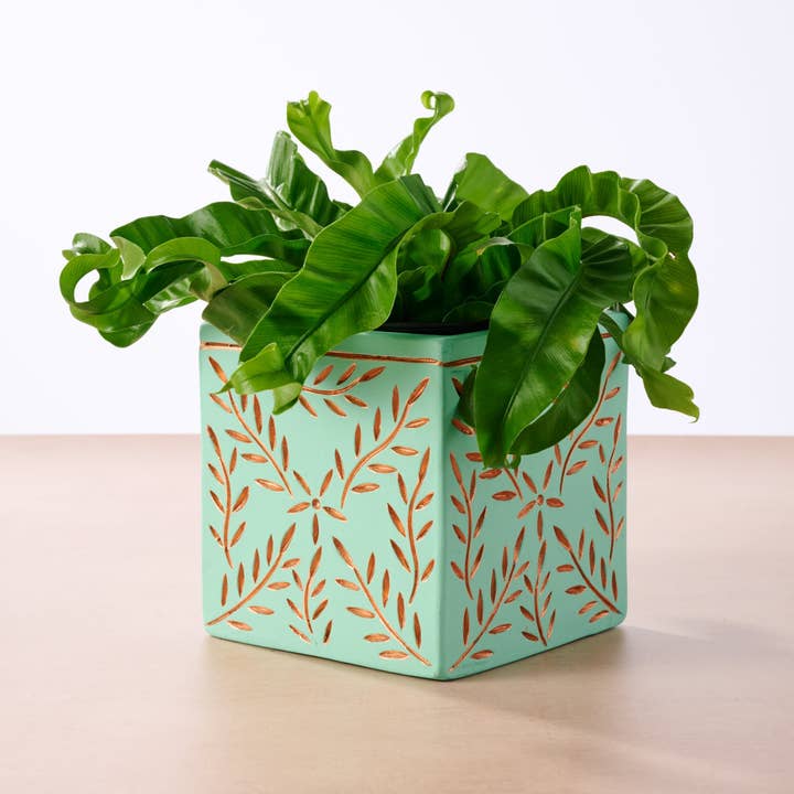 Ten Thousand Villages - Wholesale Plant Pot - Tila Terracotta Debossed Leaf Planter