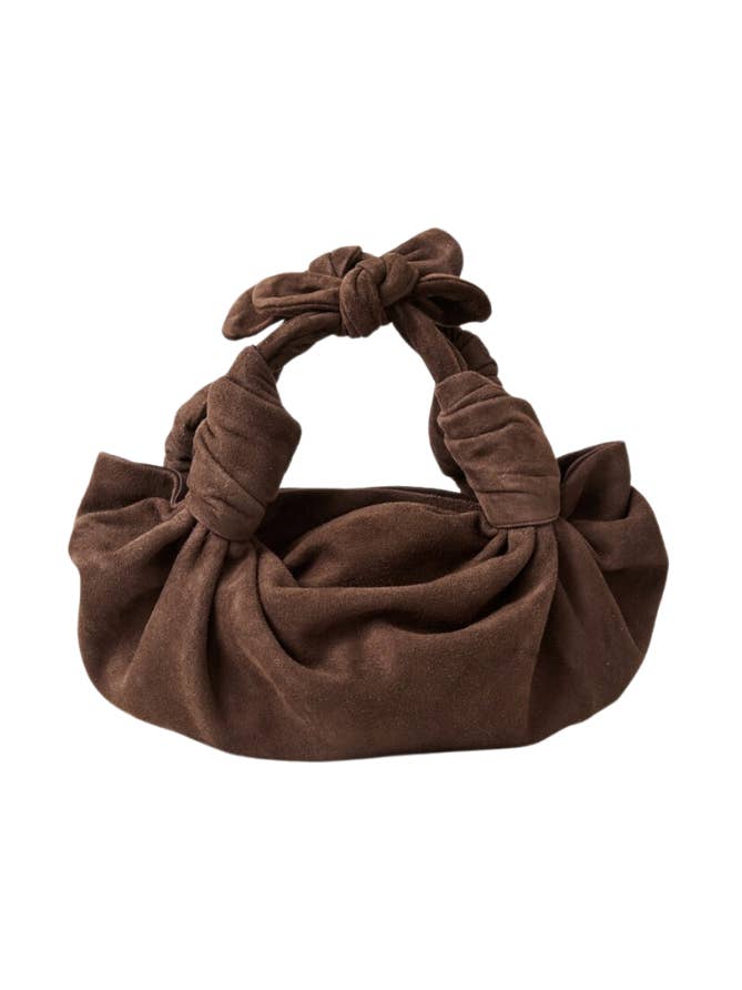 SAC NLA NOEUD EN DAIM MARRON CHOCOLAT pour la vente par NLA Collection