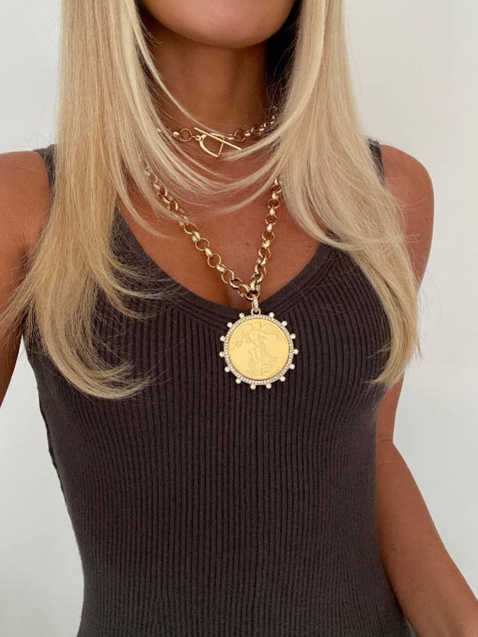 Gold with diamonds Grande Medallion for wholesale on Faire