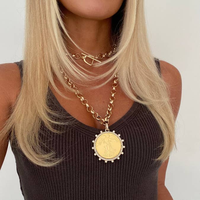 Gold with diamonds Grande Medallion for wholesale on Faire0