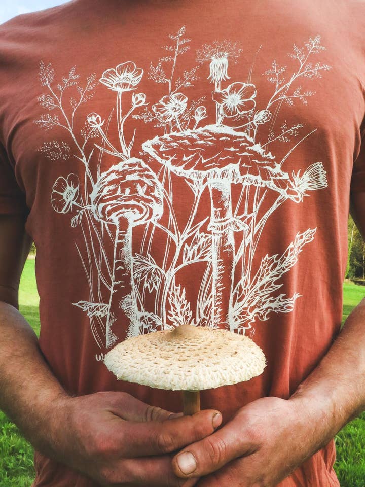 Parasol Mushroom Botanical Organic Cotton T-Shirt for wholesale by Jya Raine