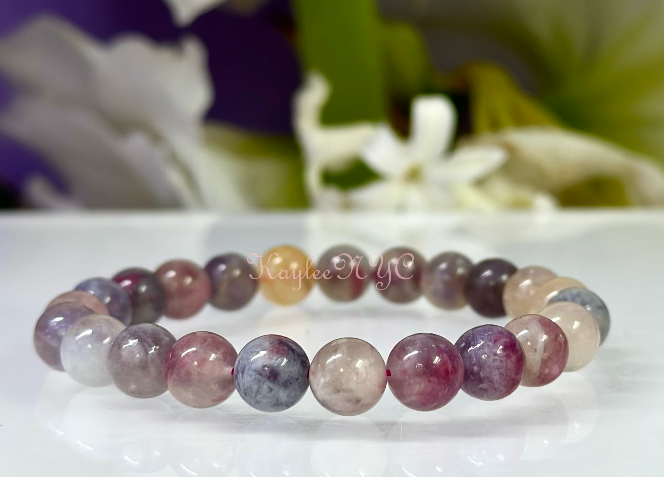 KayleeNYC - Wholesale Beaded Bracelet - 8mm Natural Unicorn Stone 7.5” Crystal Stretch Bracelet2
