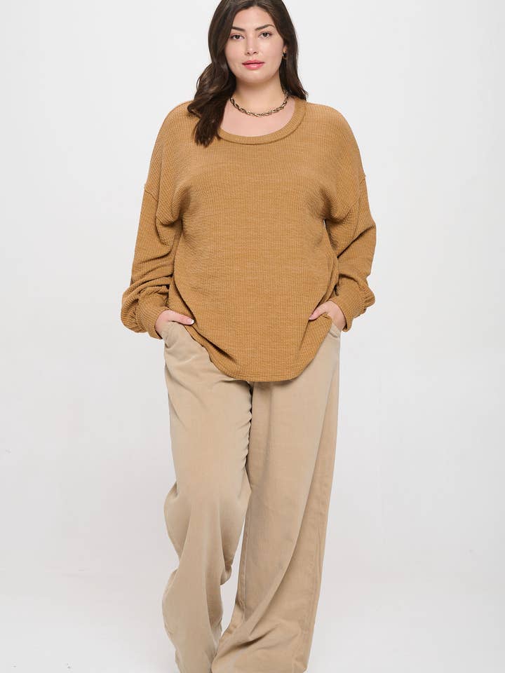 Blu Pepper - Wholesale Knit Top - Women's - PLUS DROP SHOULDER LONG SLEEVE SWEATER KNIT TOP