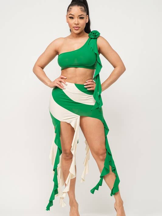 Ruffle Detail Croptop W Skirt Set for wholesale by Belita Collection