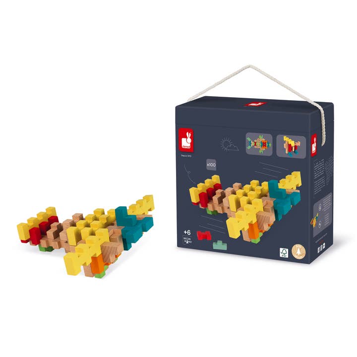 Janod - Wholesale Building Set - Kids - 100 piece Construction Set | Wooden Building Kit | Ages 6+