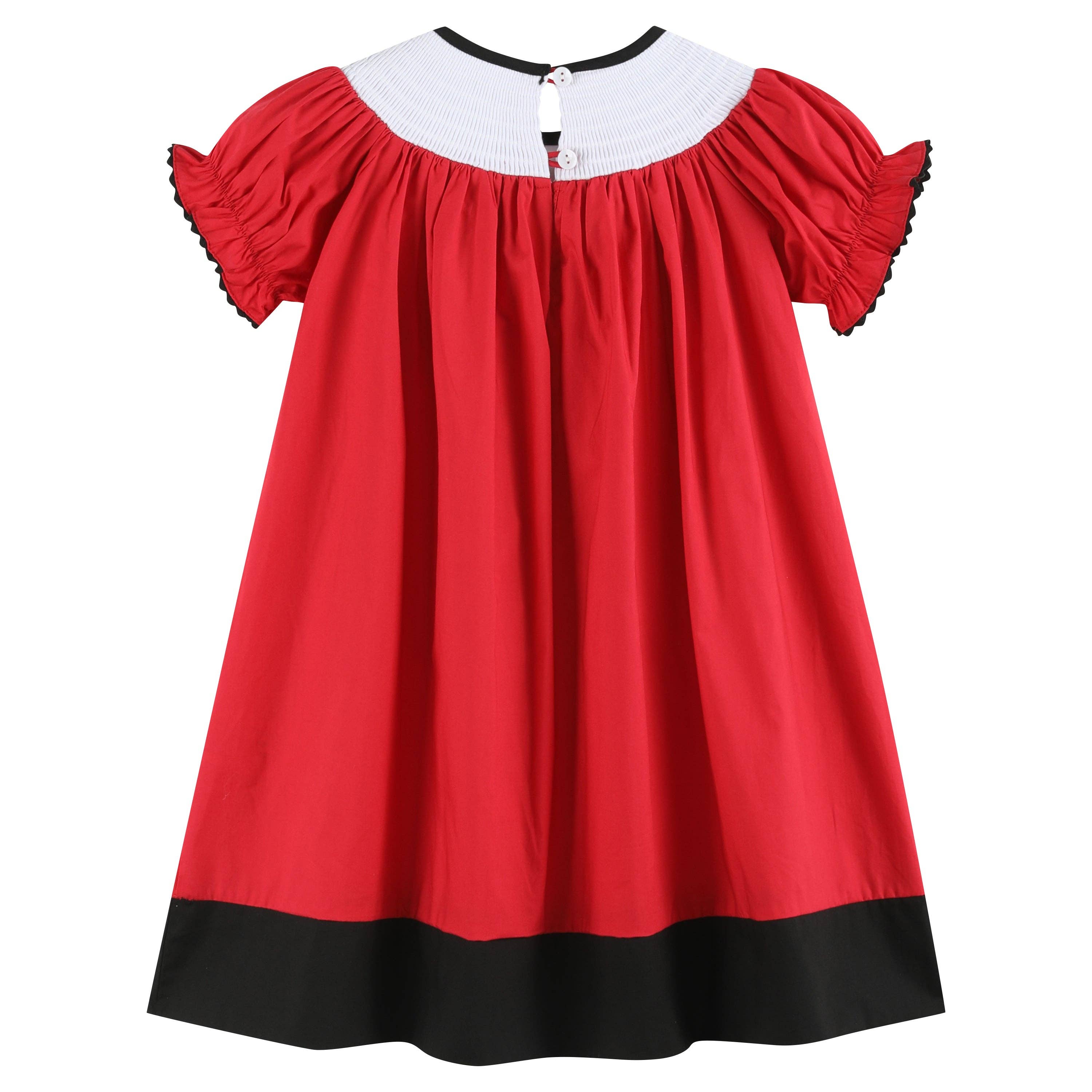 Lil Cactus – wholesale Dress – Kids – Red and Black Football Smocked Bishop Dress1