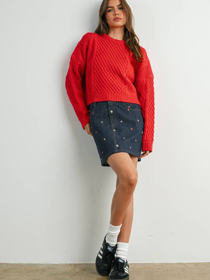 Fall Casual Solid Cable Knit Sweater - BMW7194 for wholesale by BUTTERMELON