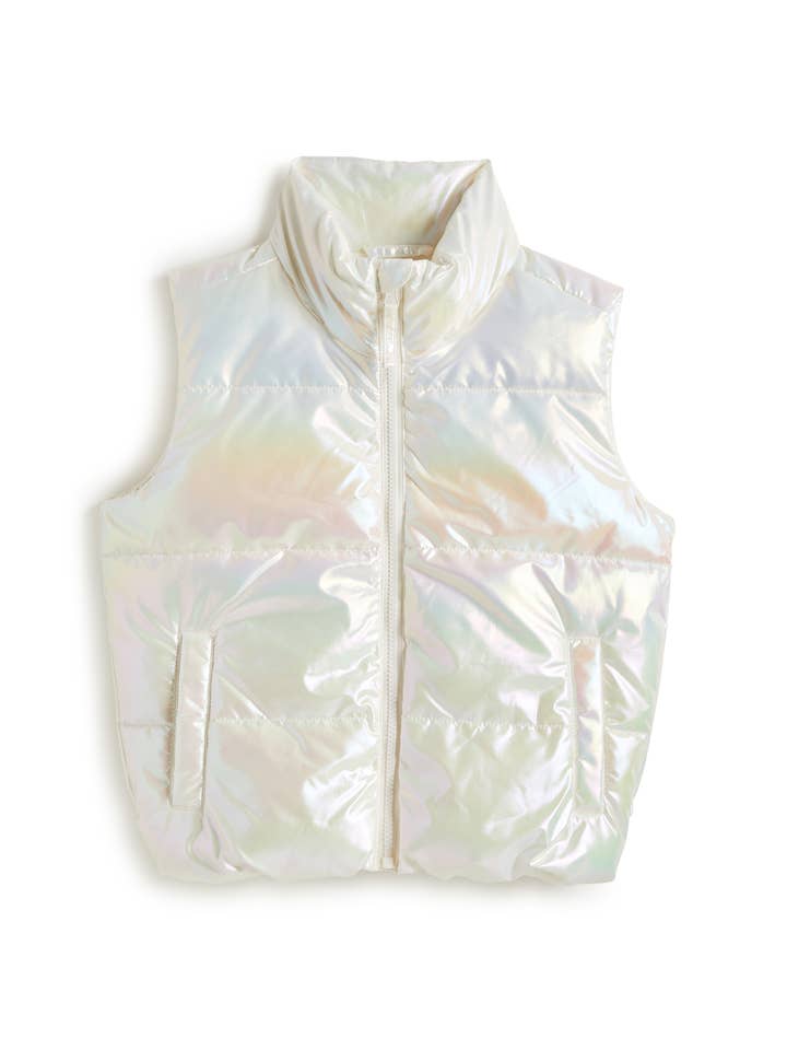Tractr Jeans - Wholesale Outerwear Vest - Kids - GIRLS-METALLIC CROPPED PUFFER VEST WITH PULL TAB/25834-MKYB
