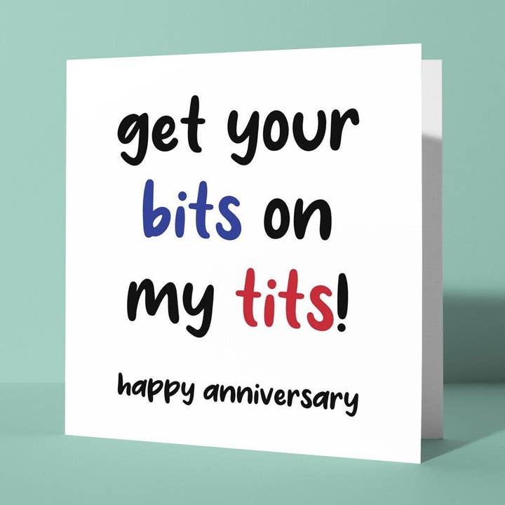 Hol dir deine Bits auf meine Tits - Jubiläumskarte für den Großhandel von Peacock Printing
