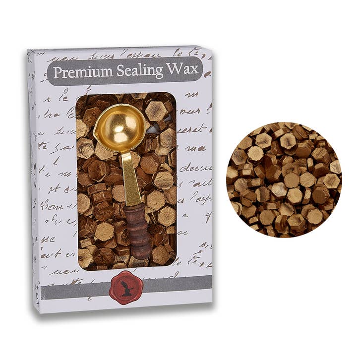 Classic Gold Bead Premium Sealing Wax with Spoon for wholesale by Freund Mayer & Co.