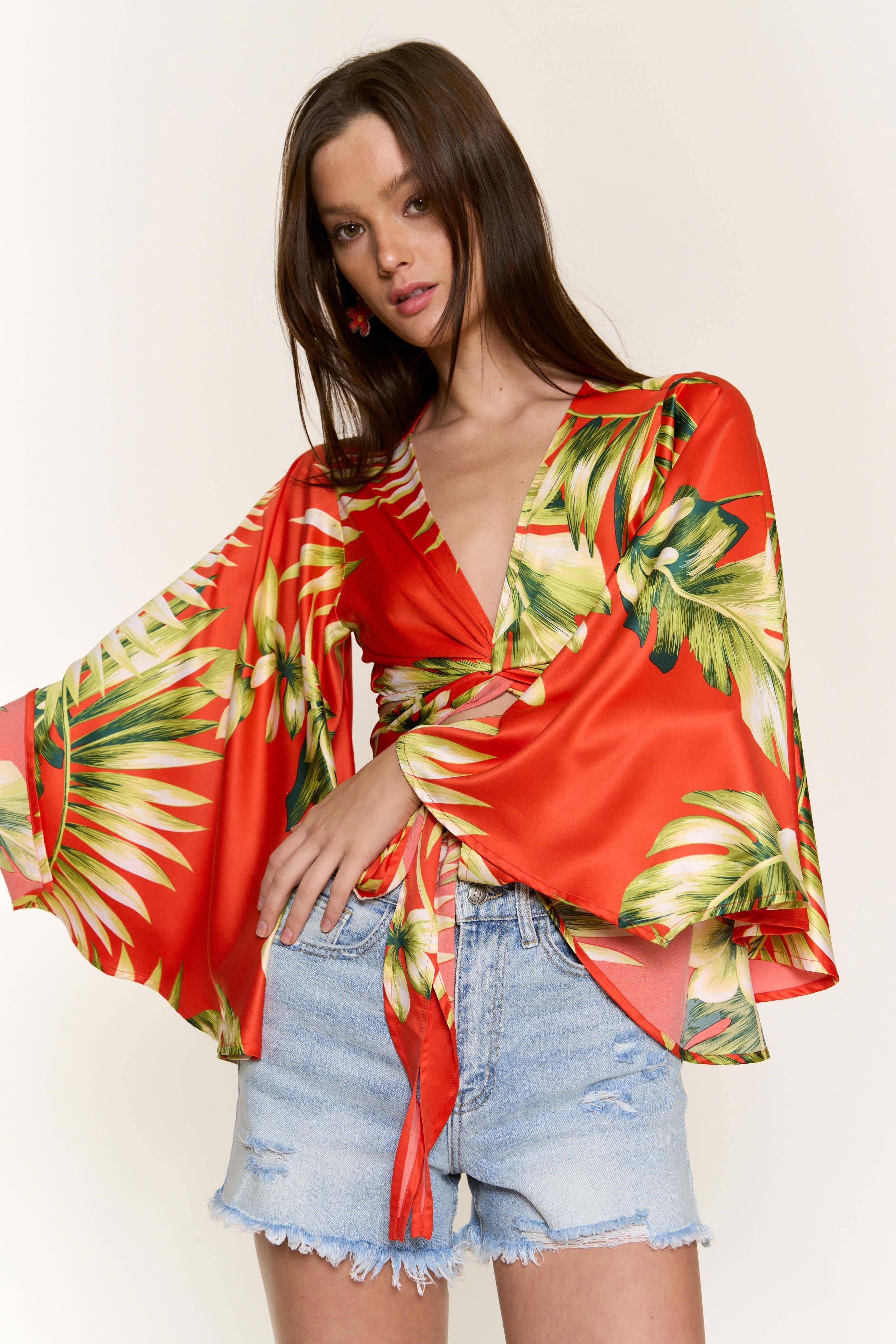 RED SATIN PADDED BRA FLAIR SLV CORSET TOP for wholesale on Faire2