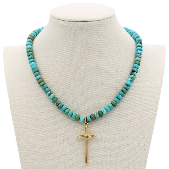 Turquoise Grace Gold Cross Necklace for wholesale by Traci's Beads
