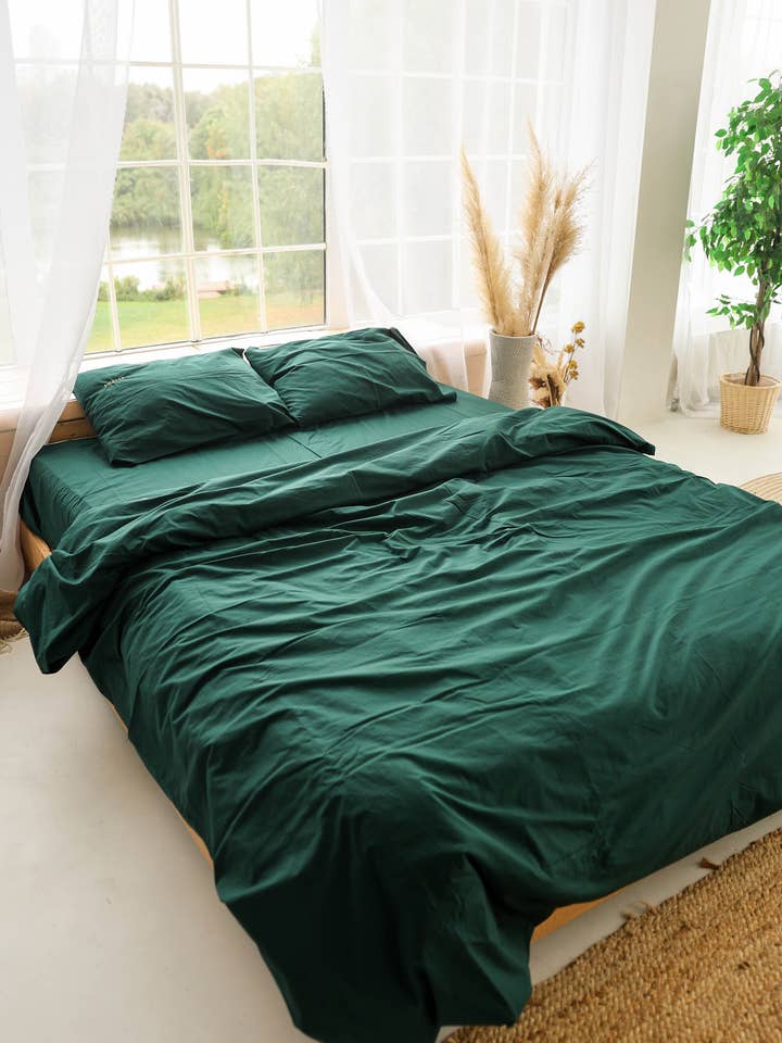 Set lenzuola verdi in cotone stonewashed per la vendita all'ingrosso da parte di Nich Linen