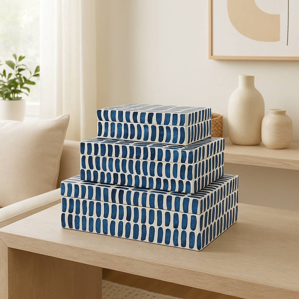 Sagebrook Home - Wholesale Decorative Box - Boxes Set of 3 - Blue/White Resin Inlay Pieces, 10/11/12 in.1