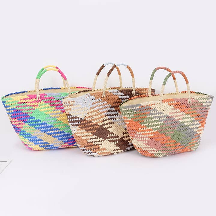 Faux Straw Multi Color Tote Bag for wholesale by 3AM BY H&D ACCESSORIES