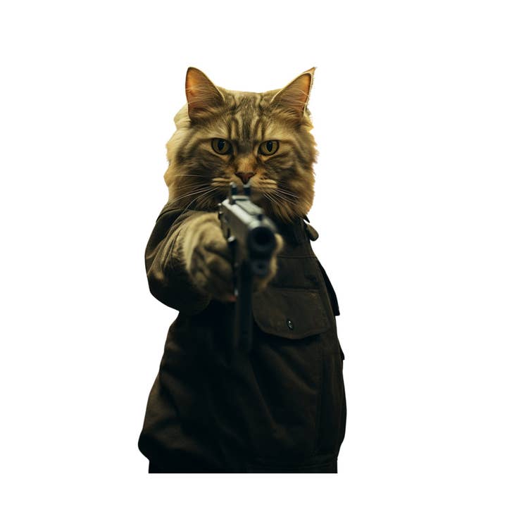 Autocollant Pulp Fiction pour chat - Un chat réaliste faisant des choses humaines pour la vente par Ozark Sticker Company