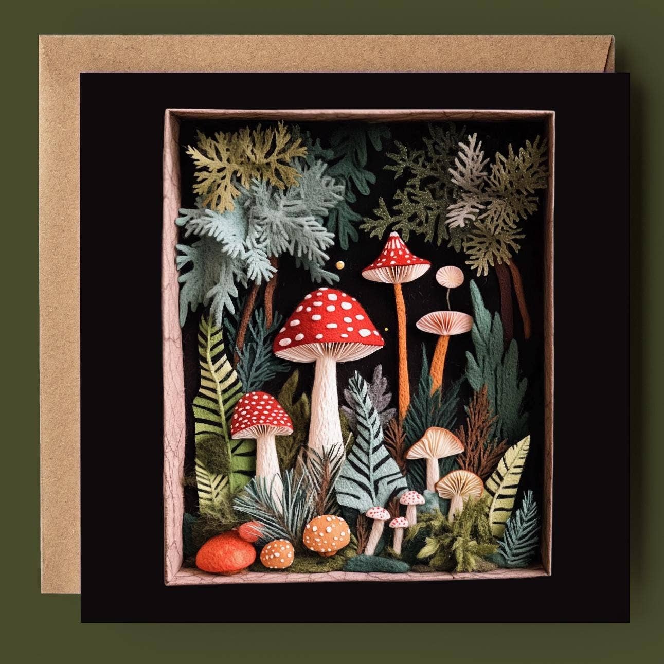 Good Post Day - Wholesale Everyday Greeting Card - Mushroom Toadstools & Ferns 2D Printed Shadow Box Card1