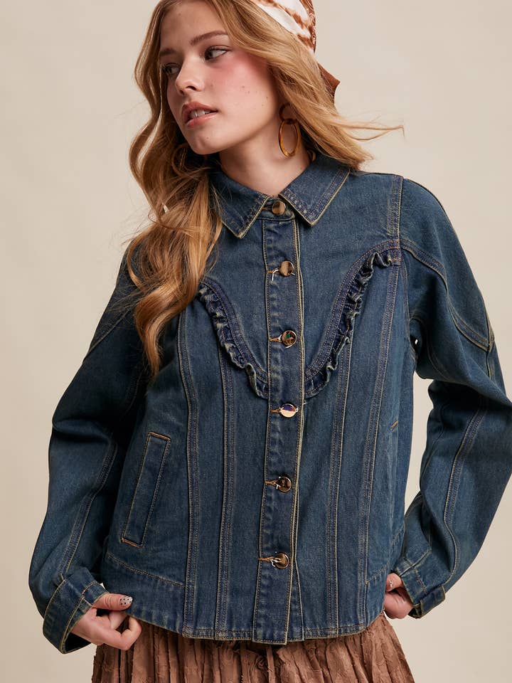 Chaqueta vaquera con volante occidental LJ0263 para venta al por mayor de Listicle