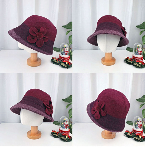 Comfortarians – wholesale Bucket hat – Women's – Women's Winter Adjustable Bucket Hat Wool Color block FW2