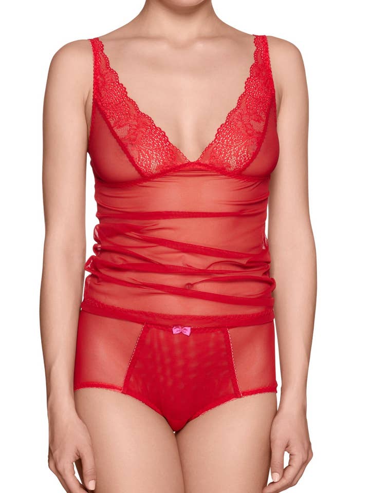 Miss Cherie Red Mesh and Lace Camisole for wholesale by Viola Sky
