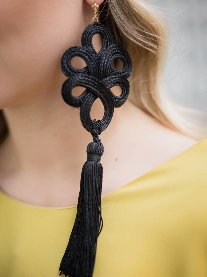 The Sydney to Córdoba Earrings (black) for wholesale by Annabelle Hardie