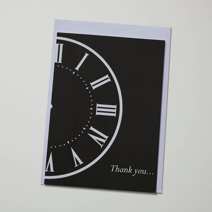 Biglietto di ringraziamento funebre, con orologio in bianco e nero per la vendita all'ingrosso da parte di Evelyn48