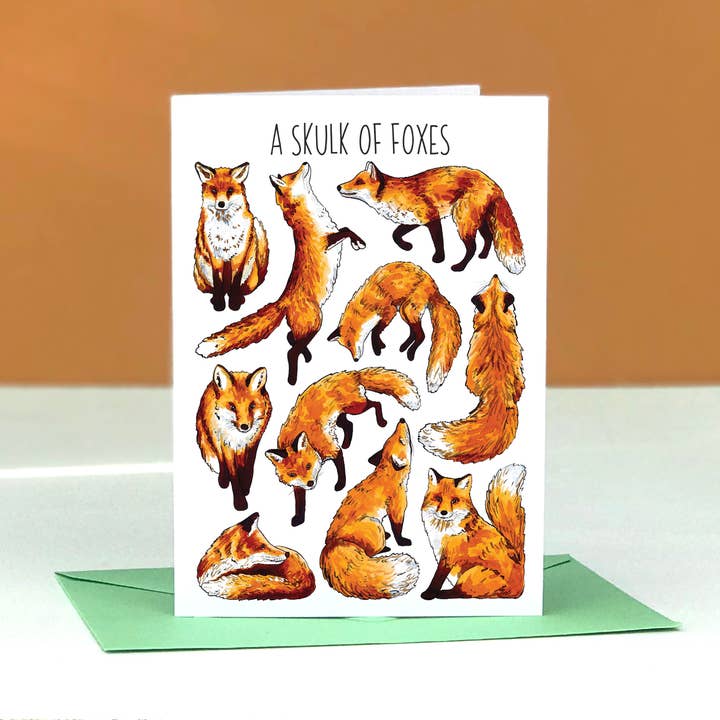 Carte de vœux vierge A Skulk of Foxes Art pour la vente par Alexia Claire Ltd