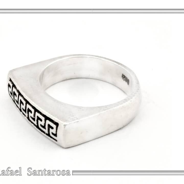 RAFAEL SANTAROSA - Venta al por mayor Anillo de banda/apilable - Anillo Meander con decoración en forma de llave griega sobre plata oxidada5