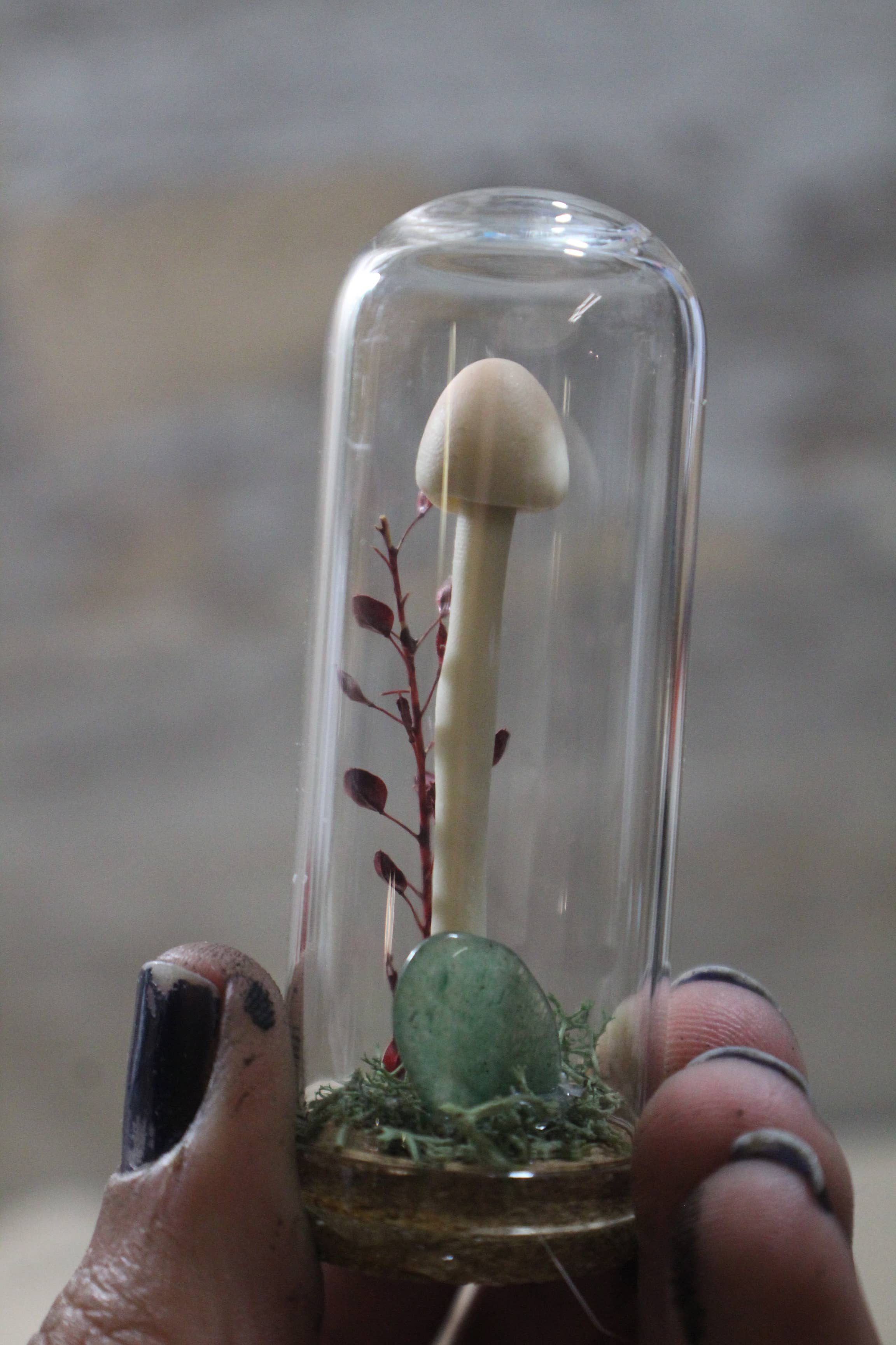 Raven Design - Wholesale Terrarium - Tall White Mushroom Terrarium Glows in the Dark!1