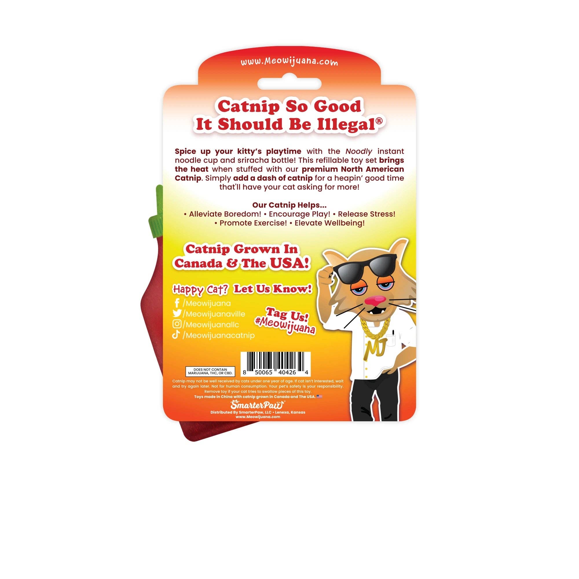 SmarterPaw | Meowijuana & Doggijuana - Wholesale Pet Toy - Cat - Meowijuana® Get Noodly Noodles & Sriracha Catnip Toy 2-Pack2