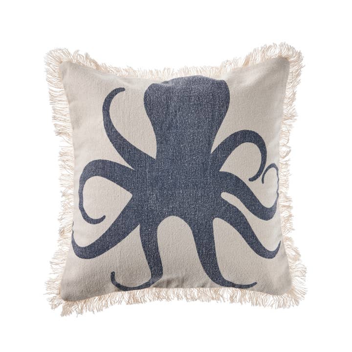 Cream Charcoal Navy Nautical-Themed Cotton Accent Pillow with Textured Edge for wholesale on Faire3