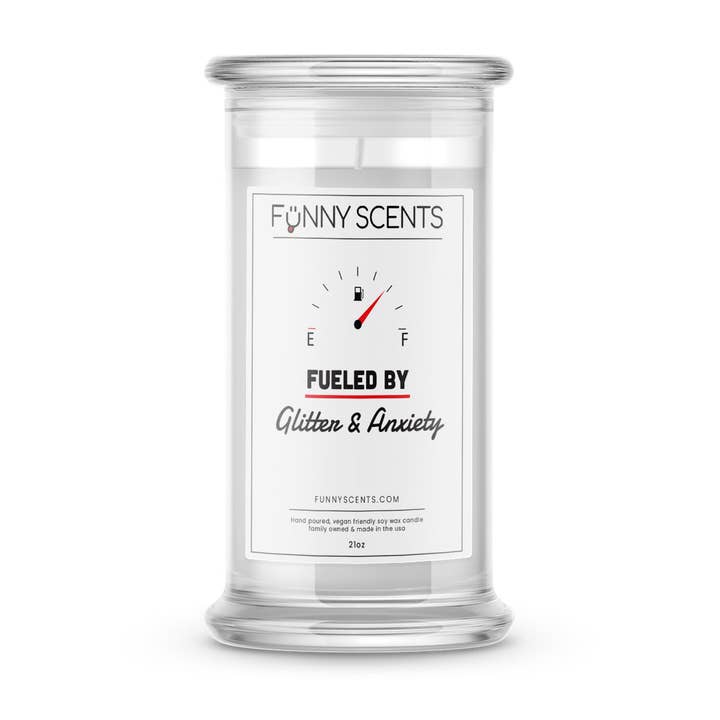 Bougies amusantes alimentées par des paillettes et de l'anxiété pour la vente par JewelryCandles.com