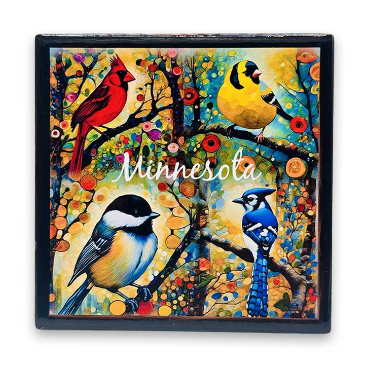 Minnesota Autumn Song Birds Square Ceramic Coaster for wholesale by Token Atelier
