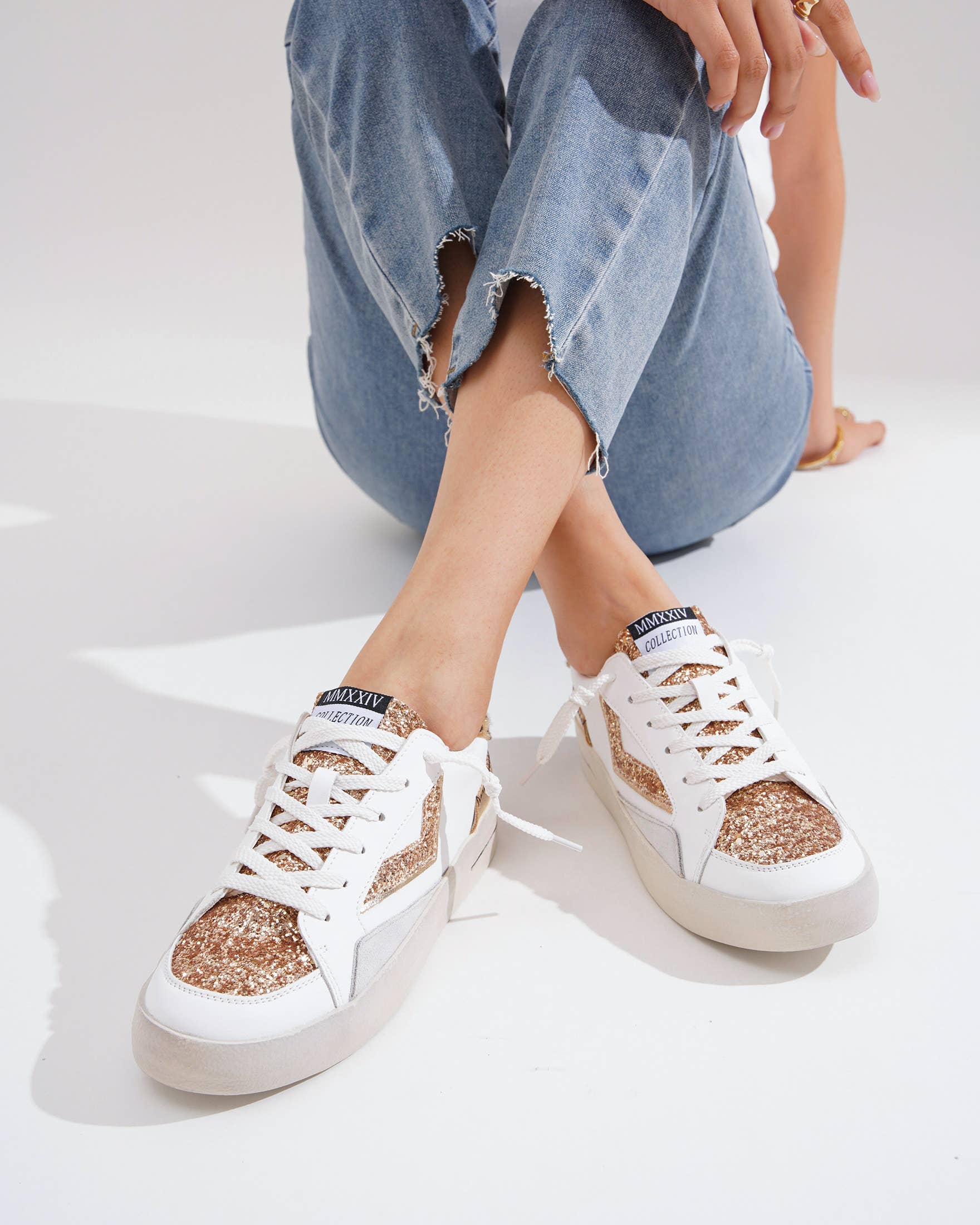 CEREZA - Vente Baskets tendance – femme - Baskets à semelle plateforme pour femmes avec détail pailleté6