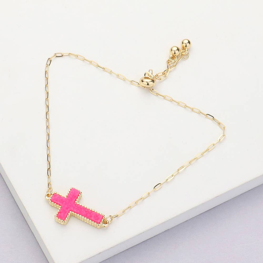 Sensibling Corp. – Pulseira com pendente por atacado – Pulseira Ajustável com Druza Cruz e Fecho de Puxar0