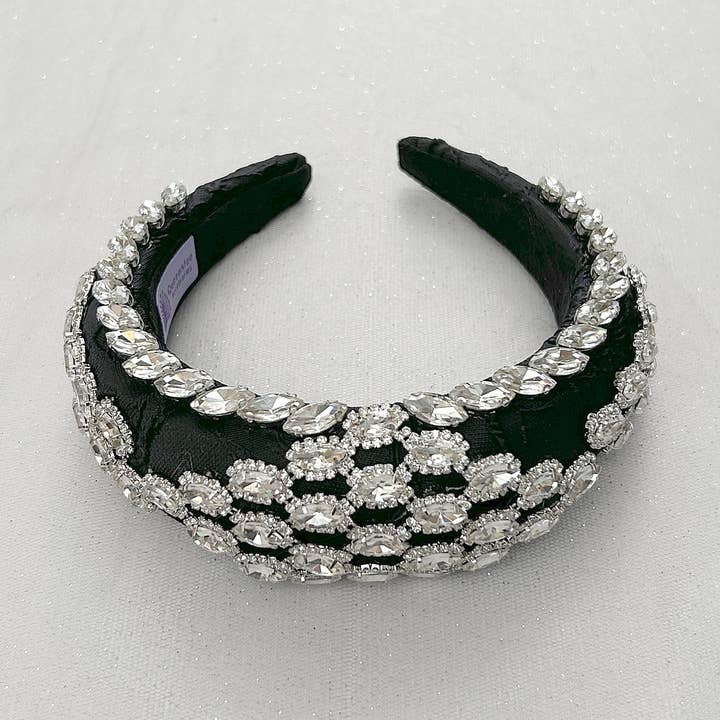 Copricapo nero, da sposa, da gara, in cristallo per la vendita all'ingrosso da parte di QueenMee Accessories