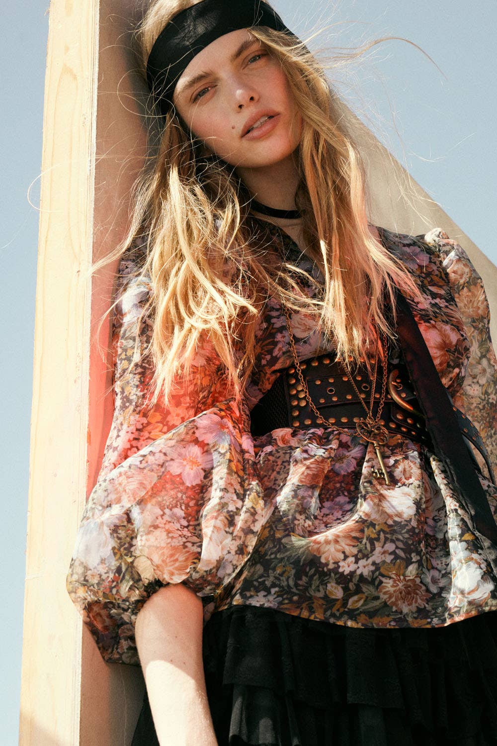 BLACK Floral-Print Organza Puff-Sleeve Peplum Top for wholesale on Faire5