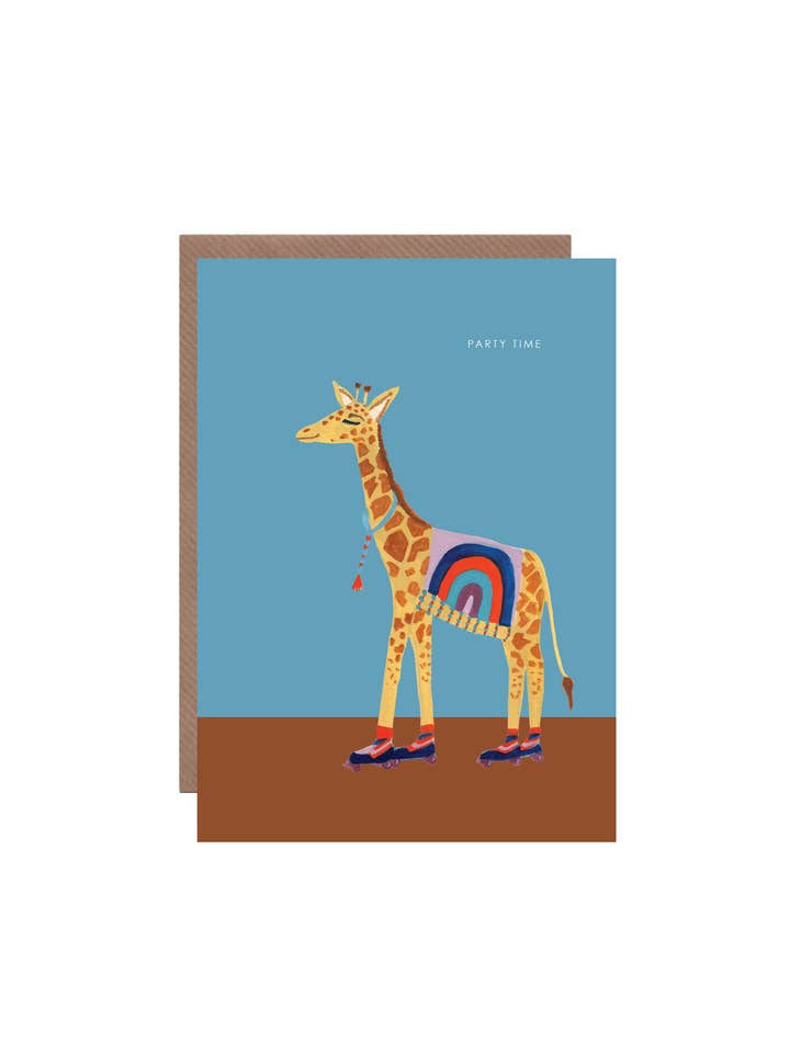 'Giraffe on Skates' Birthday Greetings Card for wholesale by Hutch Cassidy