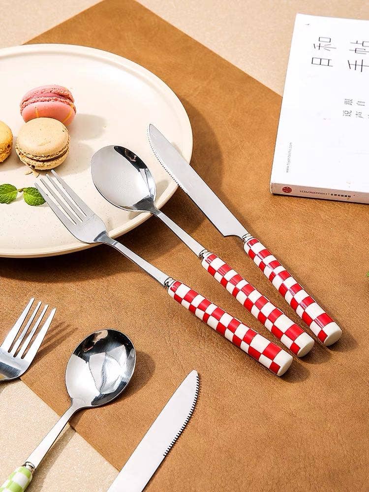 INSPECIAL HOME - Wholesale Flatware Set - Set Of 6 Pcs Modern Checkered Flatware Cutlery Silverware2